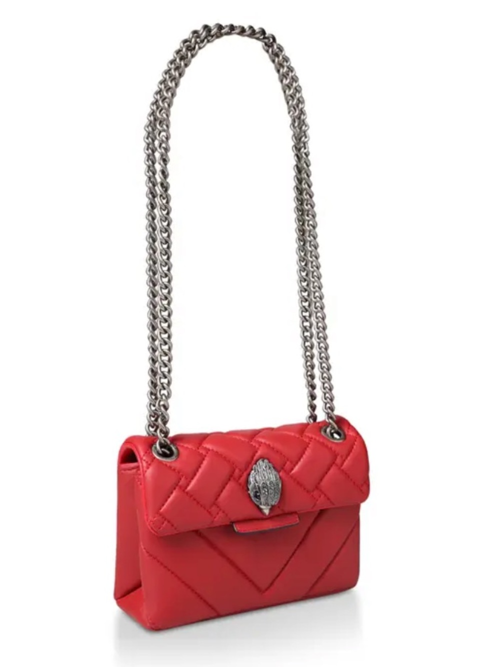 Kurt Geiger Mini Bag Red Quilted Chain Crossbody with Silver Hardware